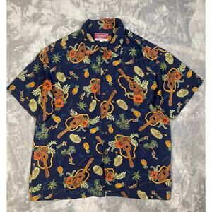 1950’s style Hawaiian shirt L ukelele hula girl pineapple lei VLV rockabilly